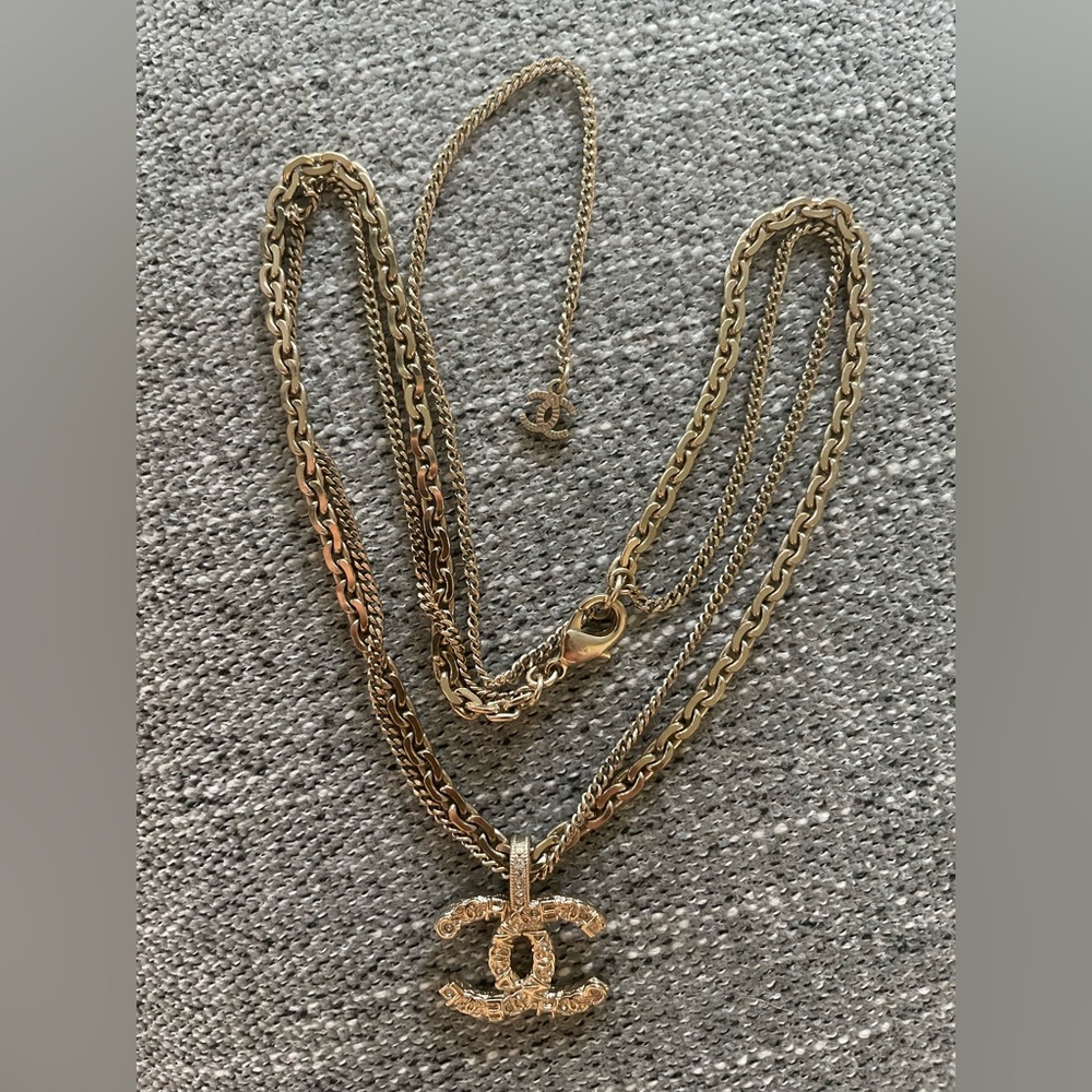 Authentic CC logo light Gold Double Chain Necklace